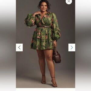 Anthropologie Green Floral Mini Dress